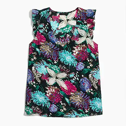 JCrew工厂店Printed sleeveless ruffle top