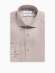 CK男装steel slim fit herringbone spread collar dress shirt