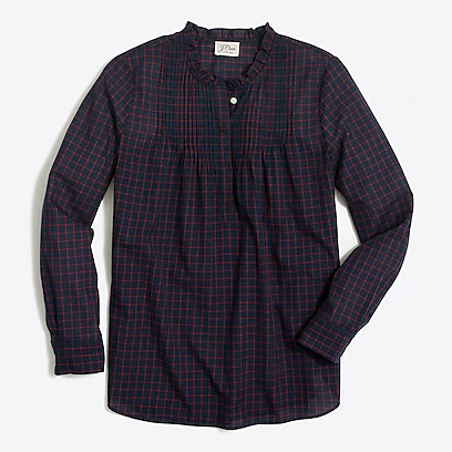 JCrew工厂店Printed cotton poplin pintuck popover