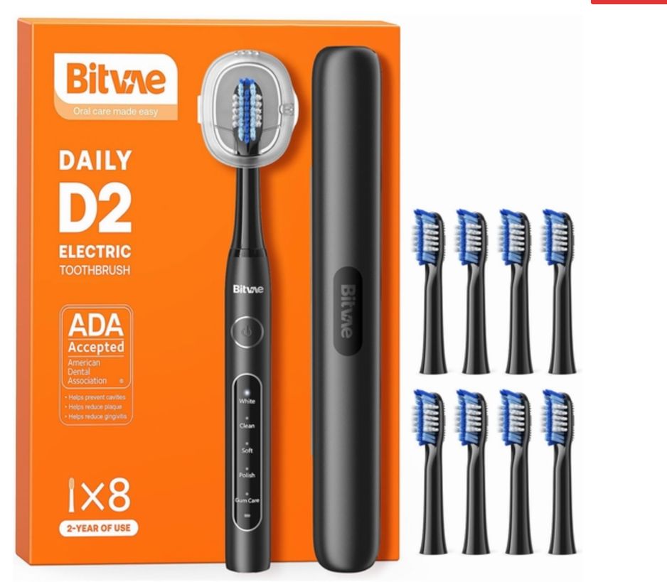 Bitvae D2 声波震动电动牙刷19.99加元！带8个刷头！